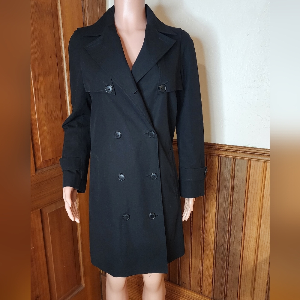 Katayone Adeli Black Double-Breasted Trench Coat Size 4 Vintage Y2K